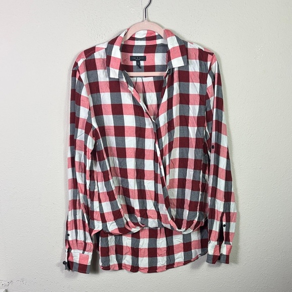 Rag & Bone Camille Top Drape Front High Low Plaid Checkered size Large - Picture 2 of 10